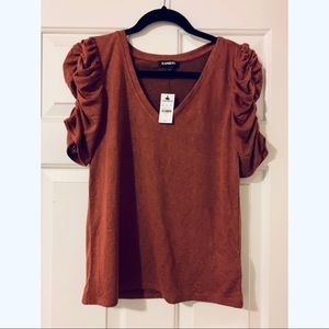 Ruched Puff Sleeve V-Neck Tee